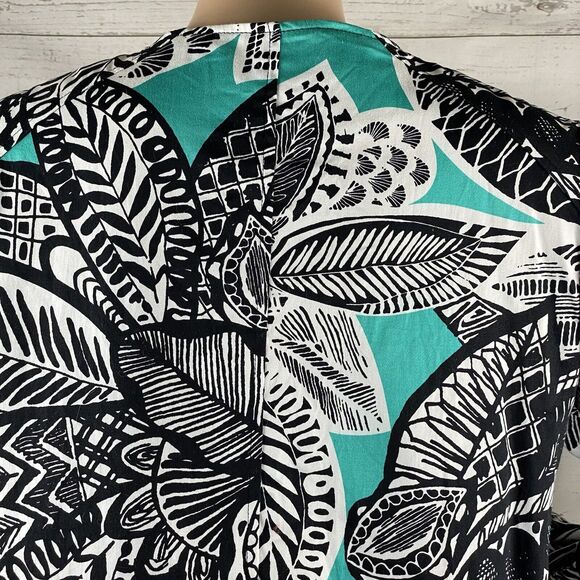 Chloe Madison Jacket Teal Black White Abstract Floral Print Full Zip - Picture 10 of 12
